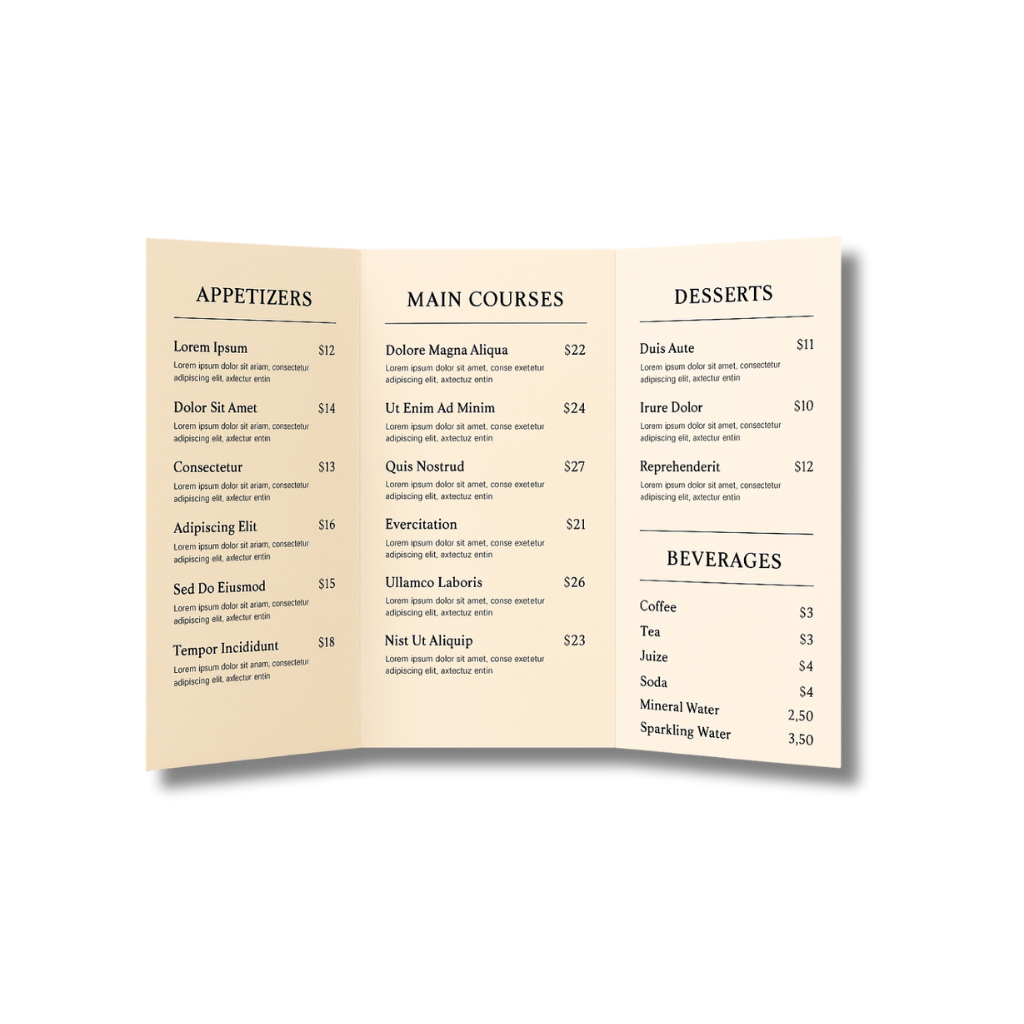 Classic Tri-Fold Menu (8.5" x 11")