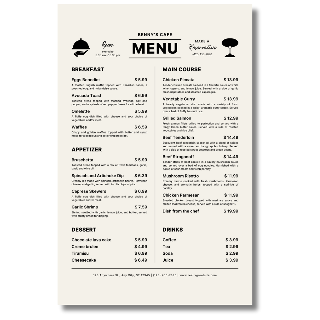 Large Flat Menu (11" x 17")