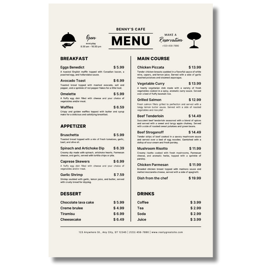 Large Flat Menu (11" x 17")